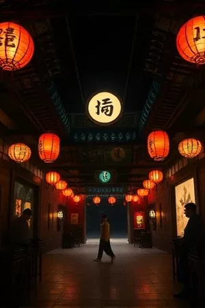雾港来信竖版海报 深夜海港与亮着灯的邮局窗口
