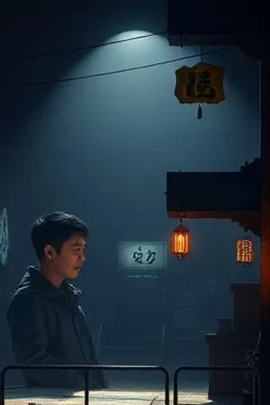 第七盏路灯竖版海报 雨夜街道与孤单的灯柱